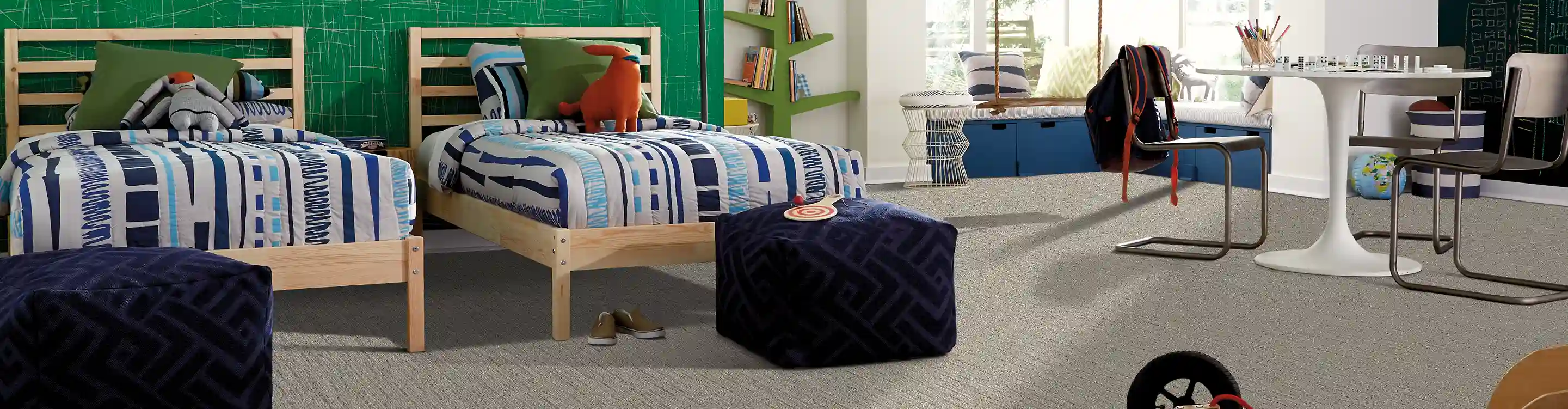 children's bedroom with green walls 